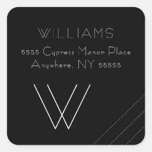 Modern Minimalist Black Square Address Sticker
