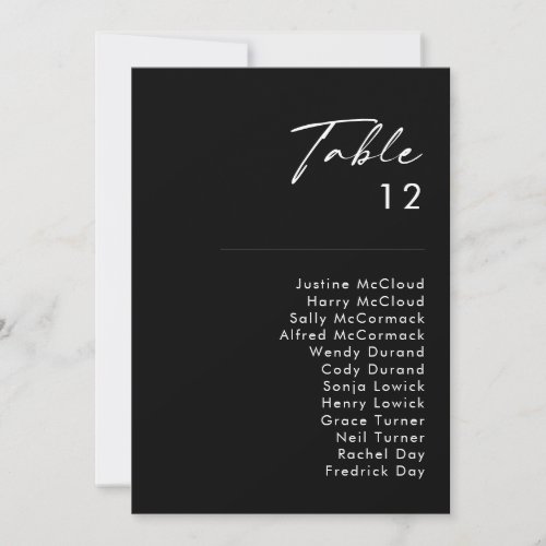 Modern Minimalist  Black Table Number Chart