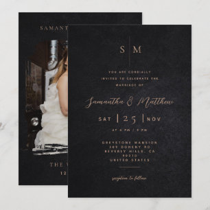 Modern Minimalist Black Texture Photo Wedding  Invitation