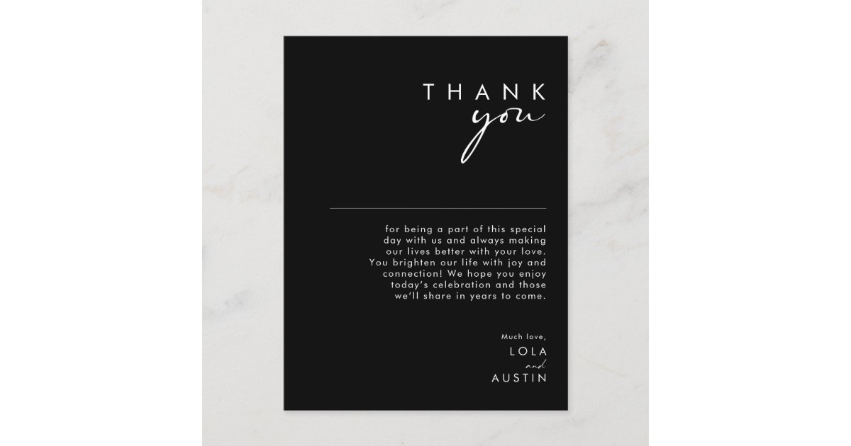 Modern Minimalist | Black Thank You Reception Card | Zazzle
