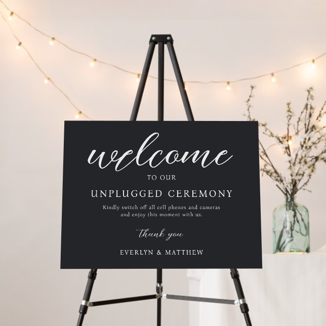 Modern Minimalist Black Tie Wedding Welcome Sign (In Situ (Stand))