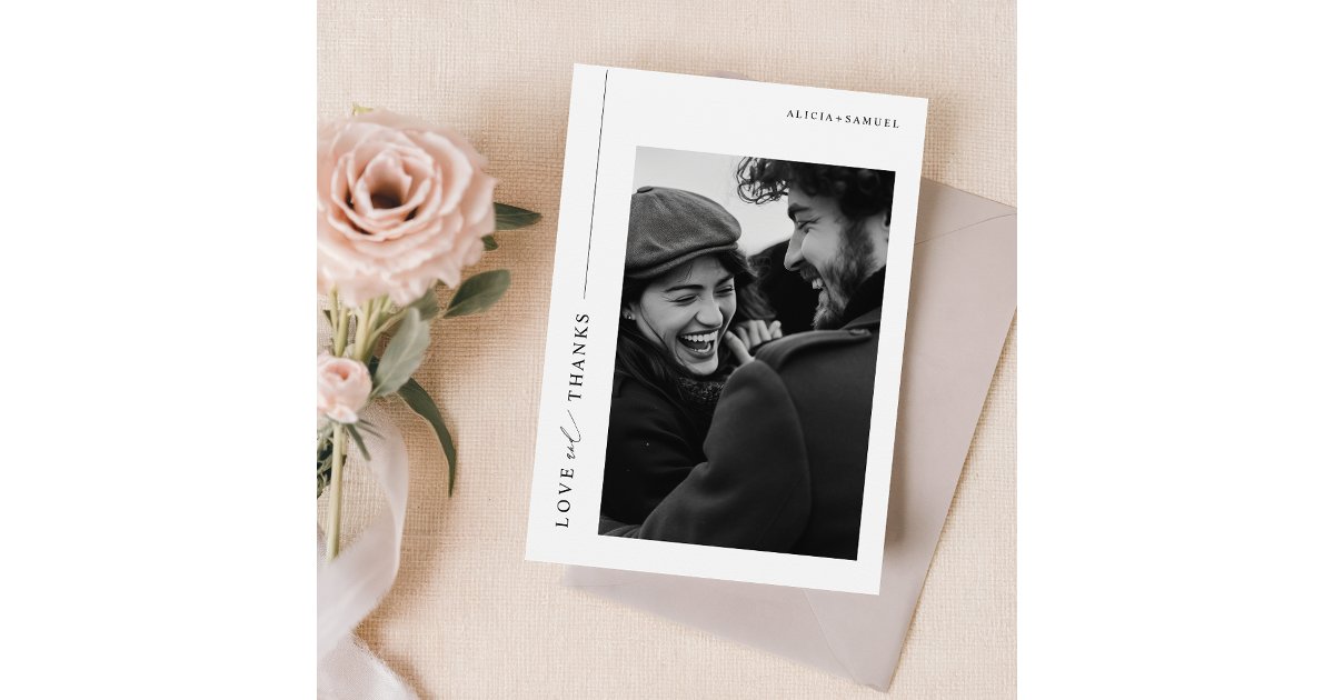 Modern Minimalist Black Typography Photo Wedding Thank You Card | Zazzle
