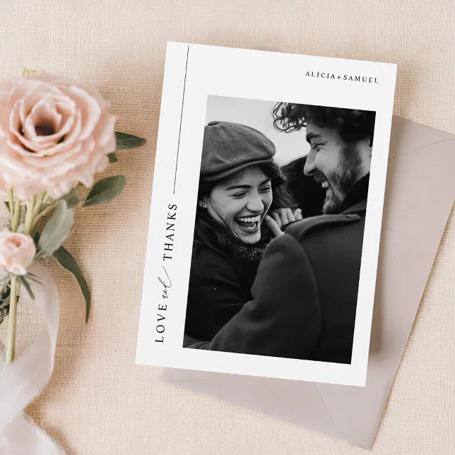 Modern Minimalist Black Typography Photo Wedding Thank You Card | Zazzle
