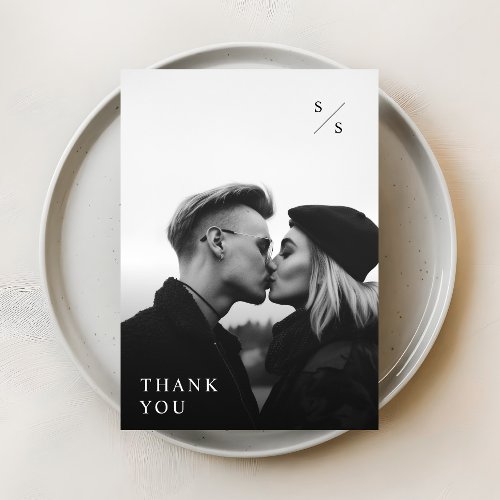 Modern Minimalist Black Typography Photo Wedding Thank You Card