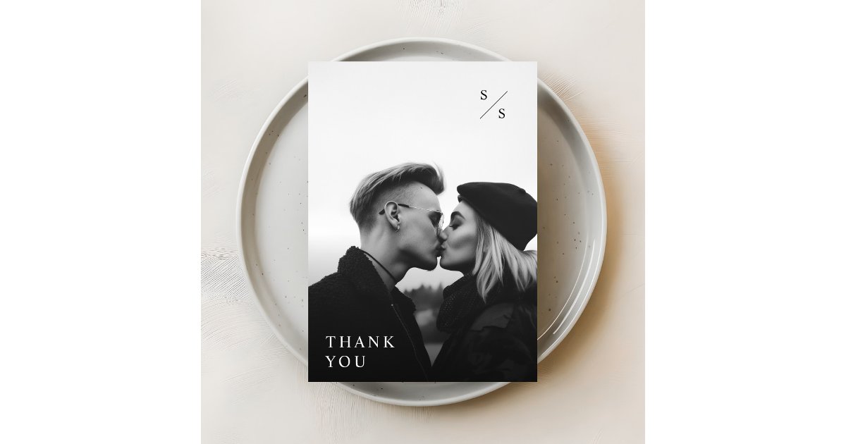 Modern Minimalist Black Typography Photo Wedding Thank You Card | Zazzle