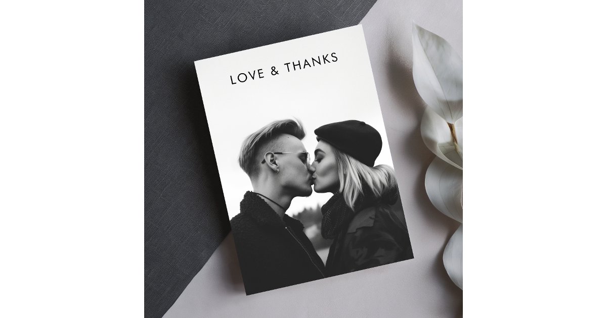 Modern Minimalist Black Typography Photo Wedding Thank You Card | Zazzle