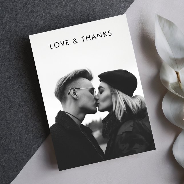 Modern Minimalist Black Typography Photo Wedding Thank You Card (Creator Uploaded)