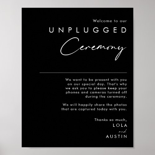 Modern Minimalist  Black Unplugged Ceremony Poster