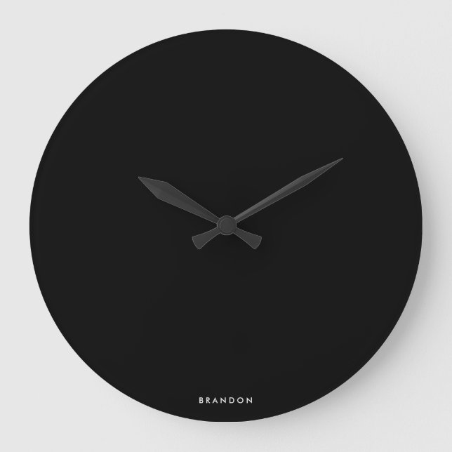 Modern Minimalist Black Wall Clock With Name (Front)