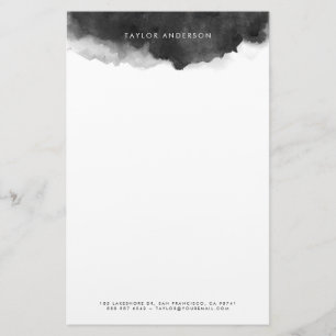 Modern Minimalist Black Watercolor Splash Stationery