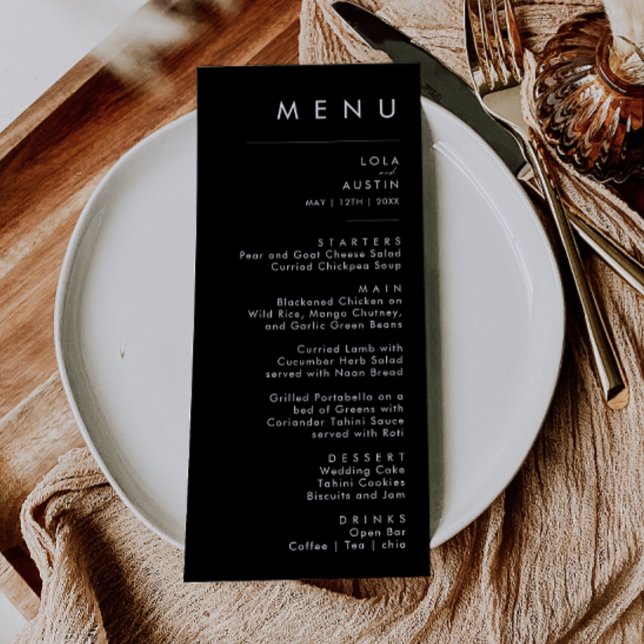Modern Minimalist | Black Wedding Dinner Menu (Creator Uploaded)