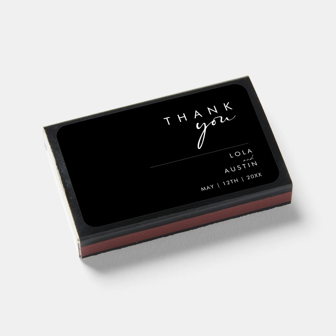 Modern Minimalist | Black Wedding Favor Matchboxes | Zazzle