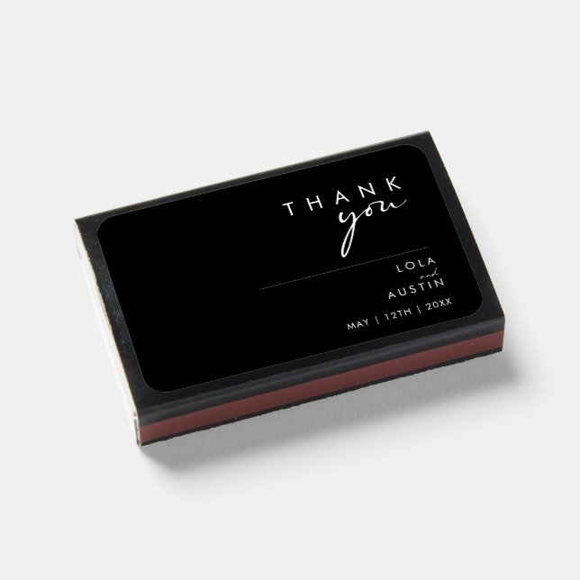 Modern Minimalist | Black Wedding Favor Matchboxes (Front Closed)