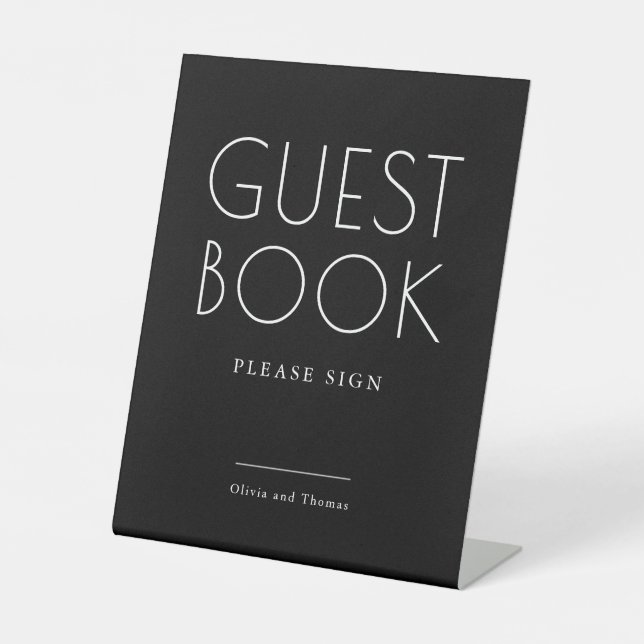 Modern Minimalist Black Wedding Guest Book Pedestal Sign (Front)
