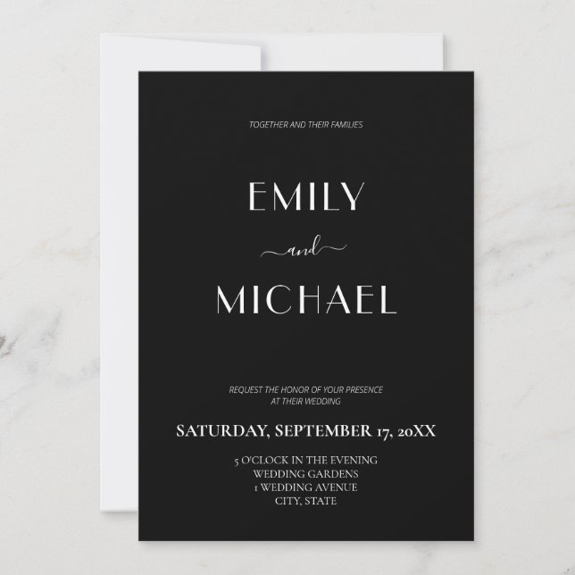 Modern Minimalist Black Wedding Invitation (Front)