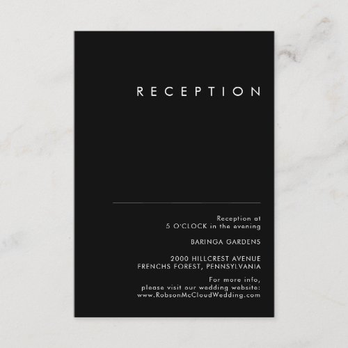 Modern Minimalist  Black Wedding Reception Card