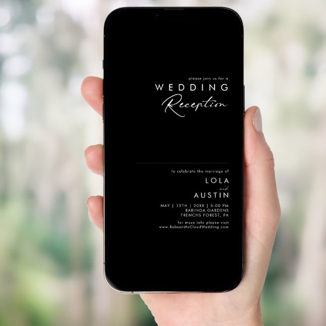 Modern Minimalist | Black Wedding Reception Invitation (Front Digital)