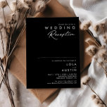 Modern Minimalist | Black Wedding Reception Invitation<br><div class="desc">This modern minimalist | black wedding reception invitation is perfect for your classy boho wedding. Its simple, unique abstract design accompanied by a contemporary minimal script and a black and white color palette gives this product a feel of elegant formal luxury while staying simplistic, chic bohemian. Keep it as is,...</div>