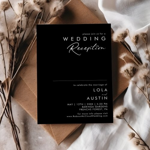 Modern Minimalist  Black Wedding Reception Invitation