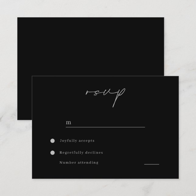 Modern Minimalist Black Wedding RSVP Card (Front/Back)