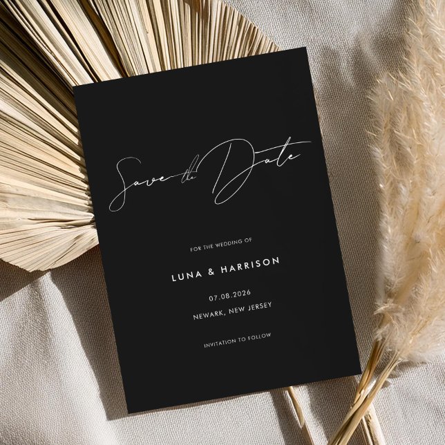 Modern Minimalist Black Wedding Save the Date (Creator Uploaded)