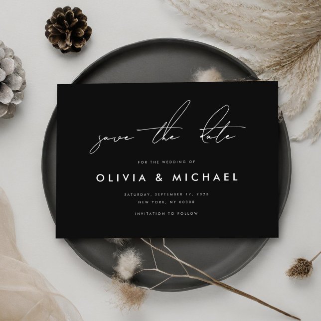 Modern Minimalist Black Wedding Save the Date (Creator Uploaded)