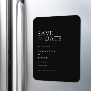 Modern Minimalist Black Wedding Save the Date Magnet