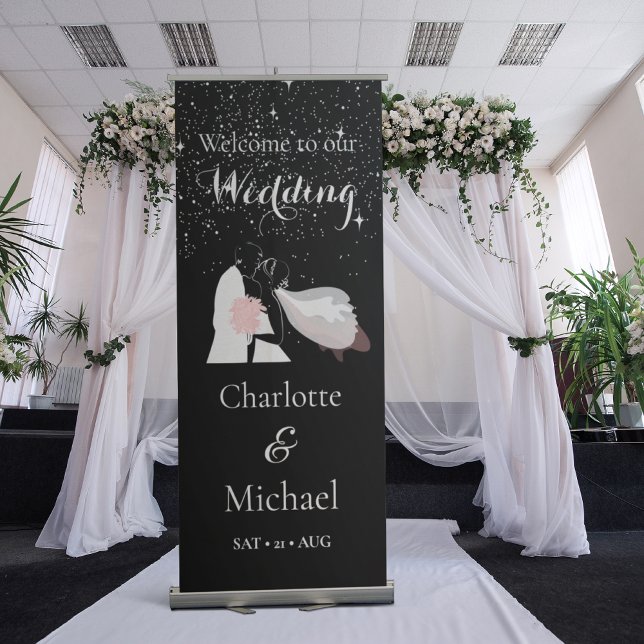 Modern Minimalist Black Wedding Welcome Retractable Banner (Creator Uploaded)