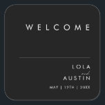 Modern Minimalist | Black Wedding Welcome Square Sticker<br><div class="desc">This modern minimalist | black wedding welcome square sticker is perfect for your classy boho wedding. Its simple, unique abstract design accompanied by a contemporary minimal script and a black and white color palette gives this product a feel of elegant formal luxury while staying simplistic, chic bohemian. Keep it as...</div>