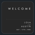 Modern Minimalist | Black Wedding Welcome Square Sticker<br><div class="desc">This modern minimalist | black wedding welcome square sticker is perfect for your classy boho wedding. Its simple, unique abstract design accompanied by a contemporary minimal script and a black and white color palette gives this product a feel of elegant formal luxury while staying simplistic, chic bohemian. Keep it as...</div>