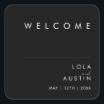 Modern Minimalist | Black Wedding Welcome Square Sticker<br><div class="desc">This modern minimalist | black wedding welcome square sticker is perfect for your classy boho wedding. Its simple, unique abstract design accompanied by a contemporary minimal script and a black and white color palette gives this product a feel of elegant formal luxury while staying simplistic, chic bohemian. Keep it as...</div>
