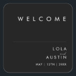 Modern Minimalist | Black Wedding Welcome Square Sticker<br><div class="desc">This modern minimalist | black wedding welcome square sticker is perfect for your classy boho wedding. Its simple, unique abstract design accompanied by a contemporary minimal script and a black and white color palette gives this product a feel of elegant formal luxury while staying simplistic, chic bohemian. Keep it as...</div>