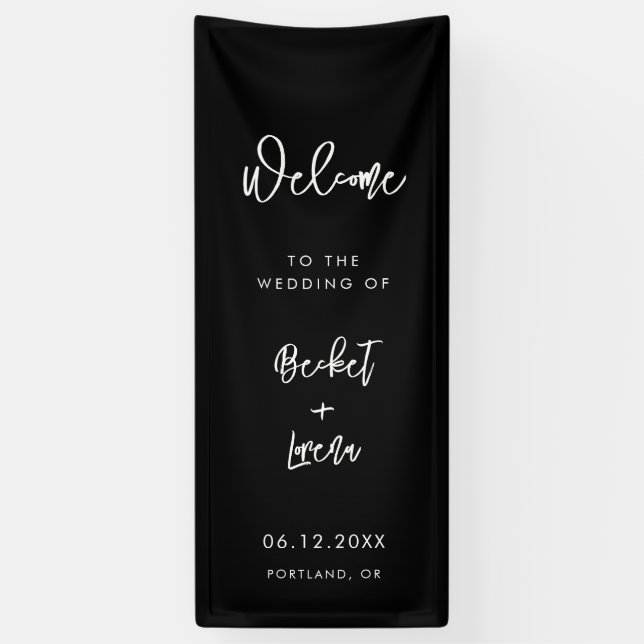 Modern Minimalist Black Welcome to our Wedding Banner (Vertical)