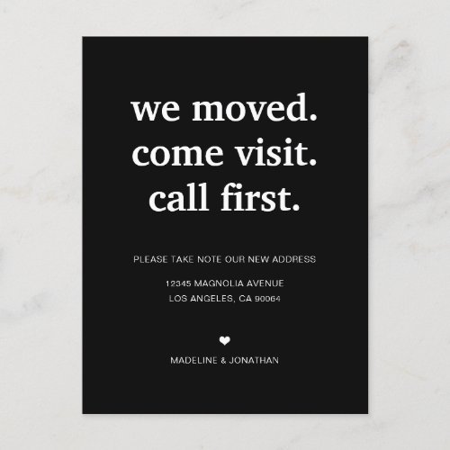 Modern Minimalist Black Weve Moved Moving Announcement Postcard