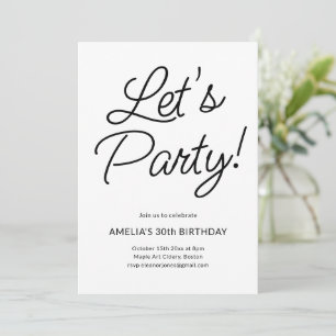 Modern Minimalist Black White 30th Birthday Party Invitation