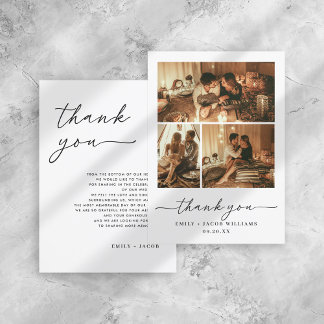 Modern Minimalist Black & White 3 Photo Collage Thank You Card