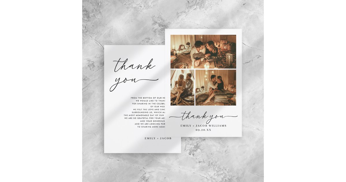 Modern Minimalist Black & White 3 Photo Collage Thank You Card | Zazzle