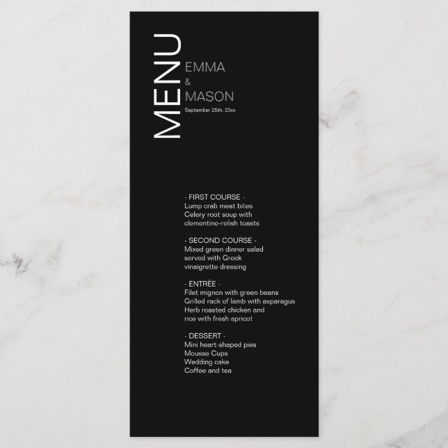 Modern Minimalist Black White and Gray Menu (Front)