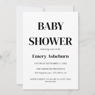 Modern Minimalist Black & White Baby Shower Invitation