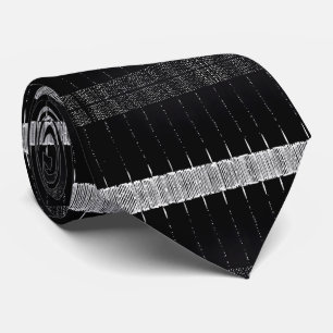 Modern Minimalist Black & White Barcode Stripe Neck Tie