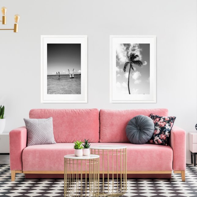 Modern Minimalist Black & White Beach Wall Art Sets (Livingroom)