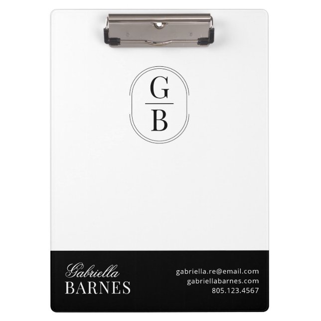 Modern Minimalist Black & White Bold Clipboard (Front)