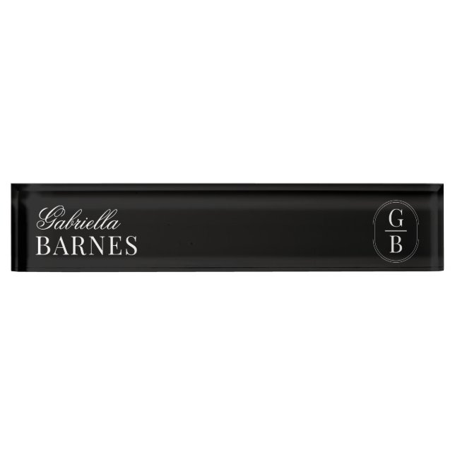 Modern Minimalist Black & White Bold Desk Name Plate (Front)