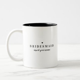 Modern Minimalist Black & White Bridesmaid Wedding Two-Tone Coffee Mug