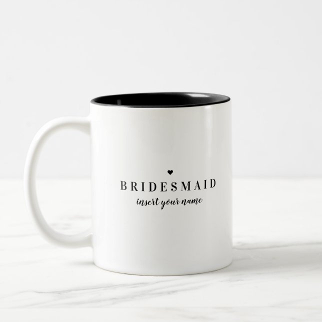 Modern Minimalist Black & White Bridesmaid Wedding Two-Tone Coffee Mug (Left)