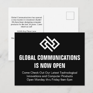Modern Minimalist Black White Business Advertising Postcard