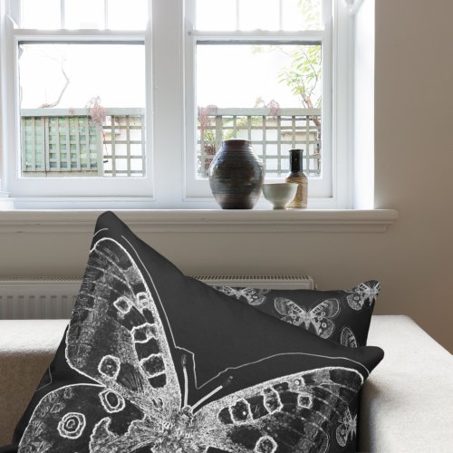 Modern Minimalist Black White Butterflies Tiled Throw Pillow