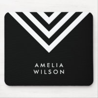 Modern Minimalist Black & White Chevron Geometric Mouse Pad