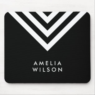 Modern Minimalist Black & White Chevron Geometric Mouse Pad