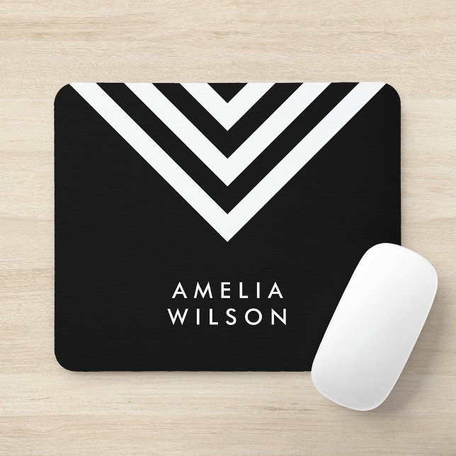 Modern Minimalist Black & White Chevron Geometric Mouse Pad (Creator Uploaded)